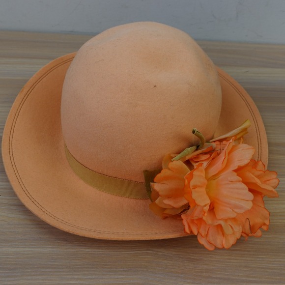 Vintage Betmar Hat Peach Wool Felt Floral Church Royal Ascot NEIMAN MARCUS main image 13
